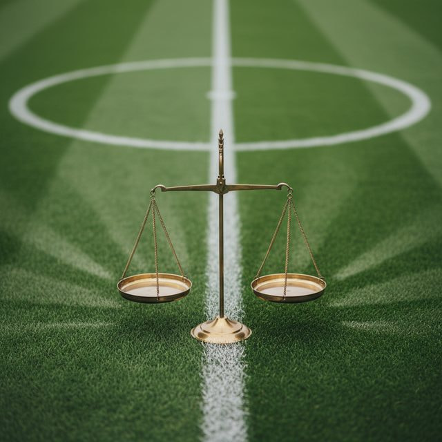 Balanza equilibrada sobre un campo de fútbol — hándicap asiático en apuestas