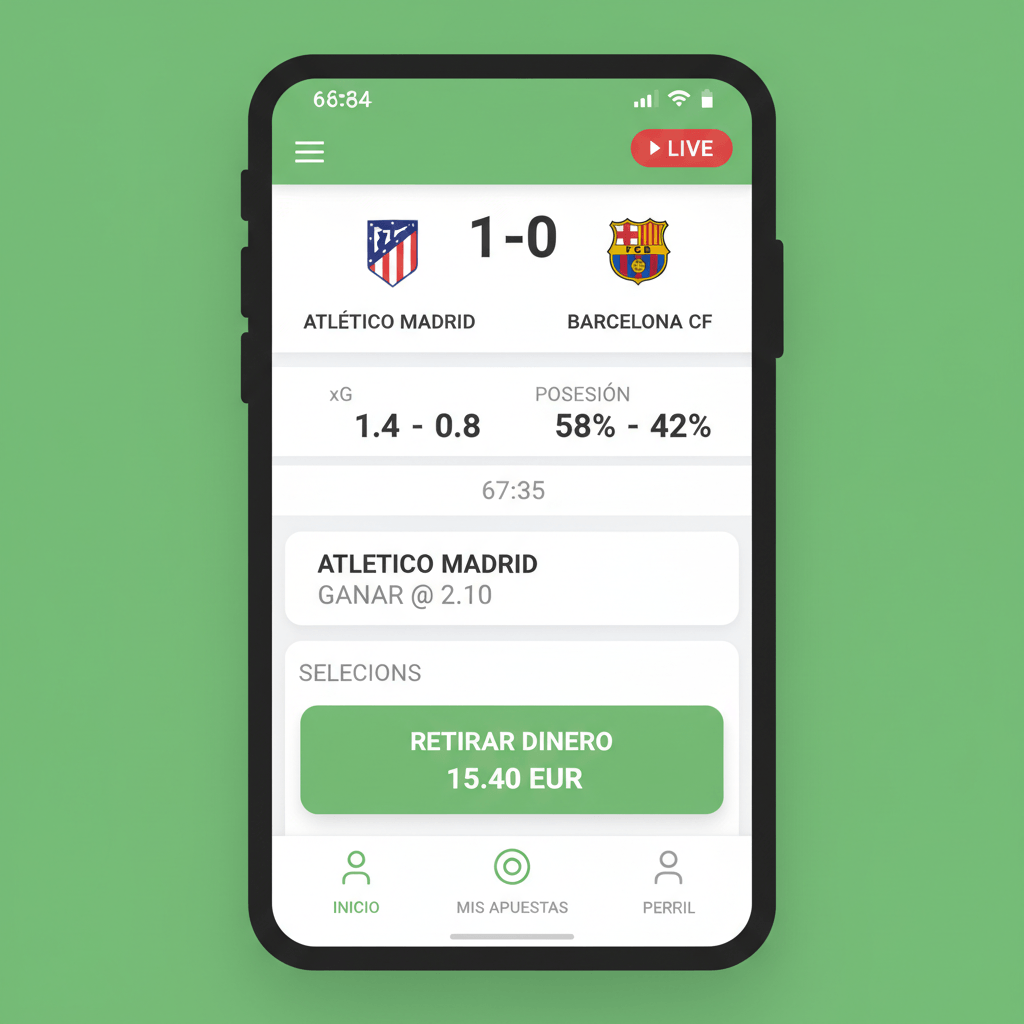 Pantalla de apuestas en directo con cashout durante un partido de LaLiga