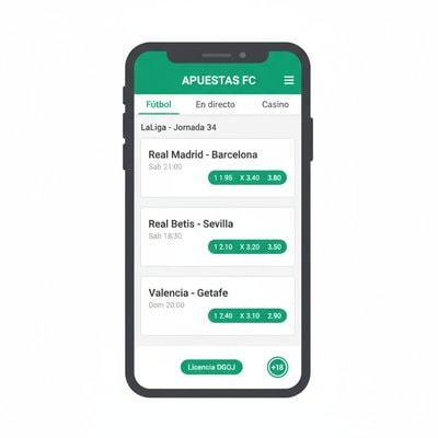 Lobby de una casa de apuestas de fútbol mostrando partidos de LaLiga