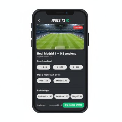 Apuesta de fútbol en directo con mercados 1X2, Más/Menos goles y próximo gol